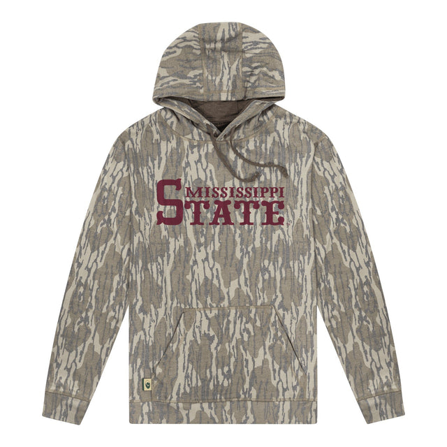 Mississippi State Mossy Oak Youth Hoodie, maroon print on Mossy Oak Bottomland