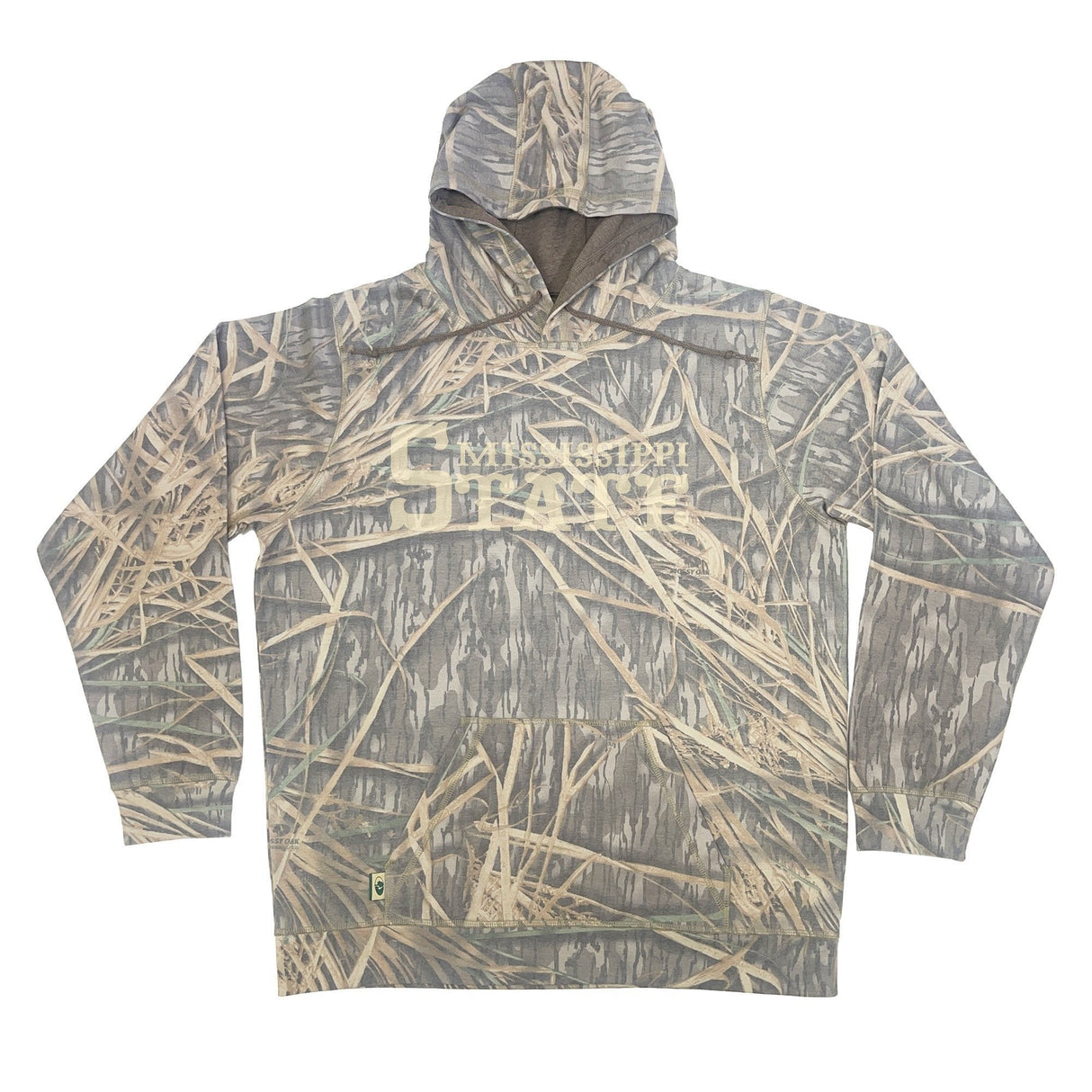 Mississippi State Mossy Oak Youth Hoodie, cream print on Mossy Oak Shadow Grass