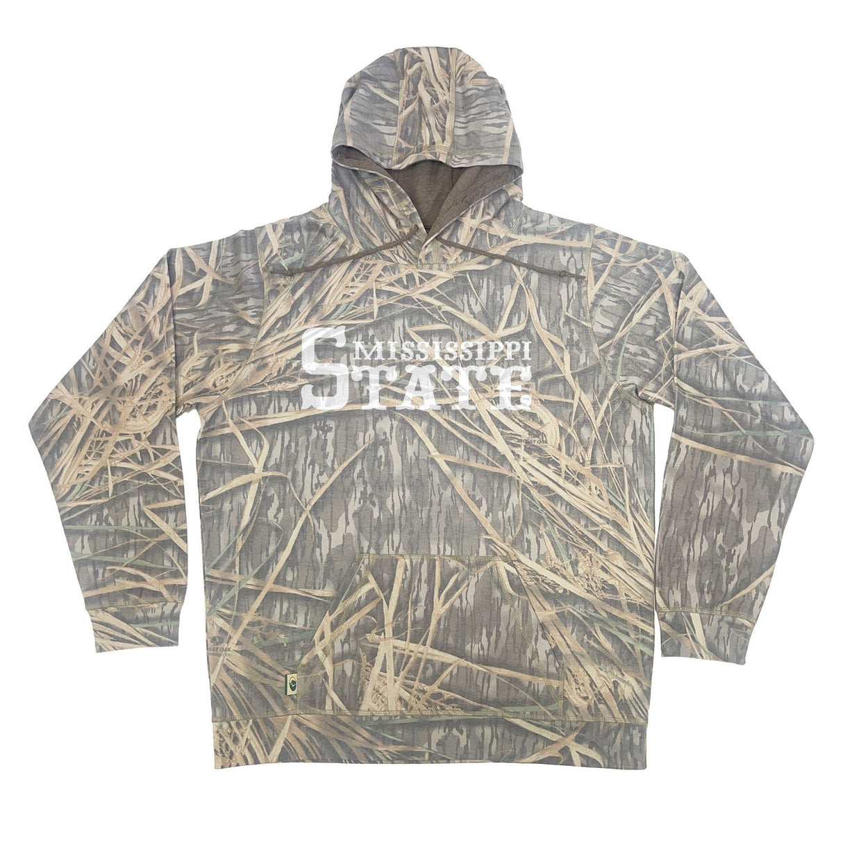 Mississippi State Mossy Oak Youth Hoodie, white print on Mossy Oak Shadow Grass