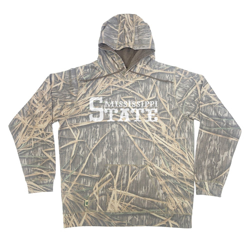 Mississippi State Mossy Oak Youth Hoodie, white print on Mossy Oak Shadow Grass