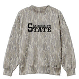 Mississippi State Mossy Oak Mockneck Sweatshirt (Bottomland), black print on Mossy Oak Bottomland