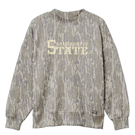 Mississippi State Mossy Oak Mockneck Sweatshirt (Bottomland), cream print on Mossy Oak Bottomland