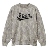 Mississippi State Script Mossy Oak Mockneck Sweatshirt (Bottomland), black print on Mossy Oak Bottomland