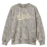 Mississippi State Script Mossy Oak Mockneck Sweatshirt (Bottomland), cream print on Mossy Oak Bottomland