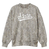 Mississippi State Script Mossy Oak Mockneck Sweatshirt (Bottomland), white print on Mossy Oak Bottomland