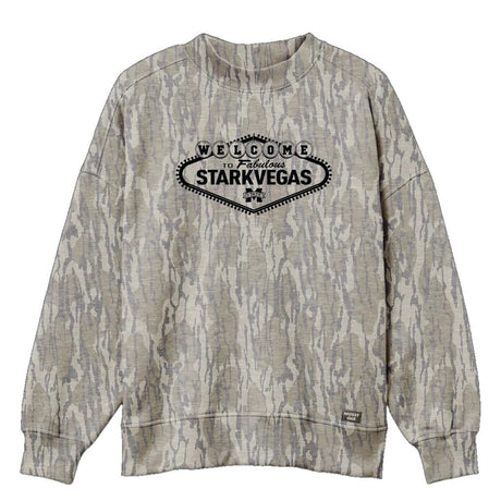 Welcome to StarkVegas Mossy Oak Mockneck Sweatshirt (Bottomland), black print on Mossy Oak Bottomland