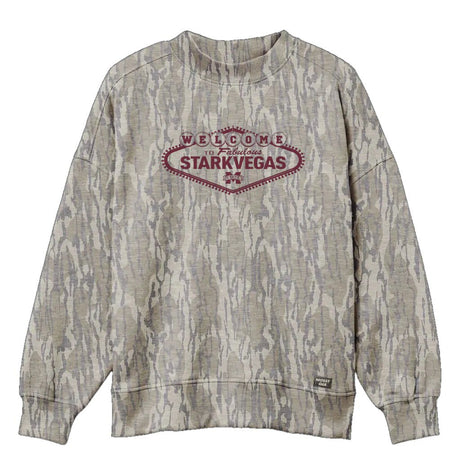 Welcome to StarkVegas Mossy Oak Mockneck Sweatshirt (Bottomland), maroon print on Mossy Oak Bottomland