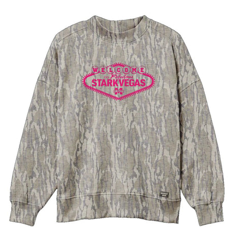 Welcome to StarkVegas Mossy Oak Mockneck Sweatshirt (Bottomland), pink print on Mossy Oak Bottomland