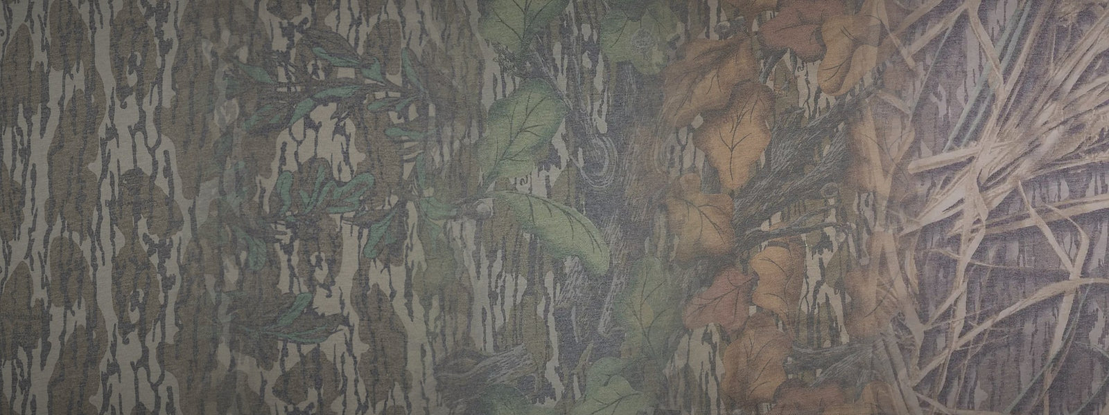 Mossy Oak Washed Out camo patterns, left to right: Bottomland, Greenleaf, Full Foliage, Fall Foliage, Shadow Grass