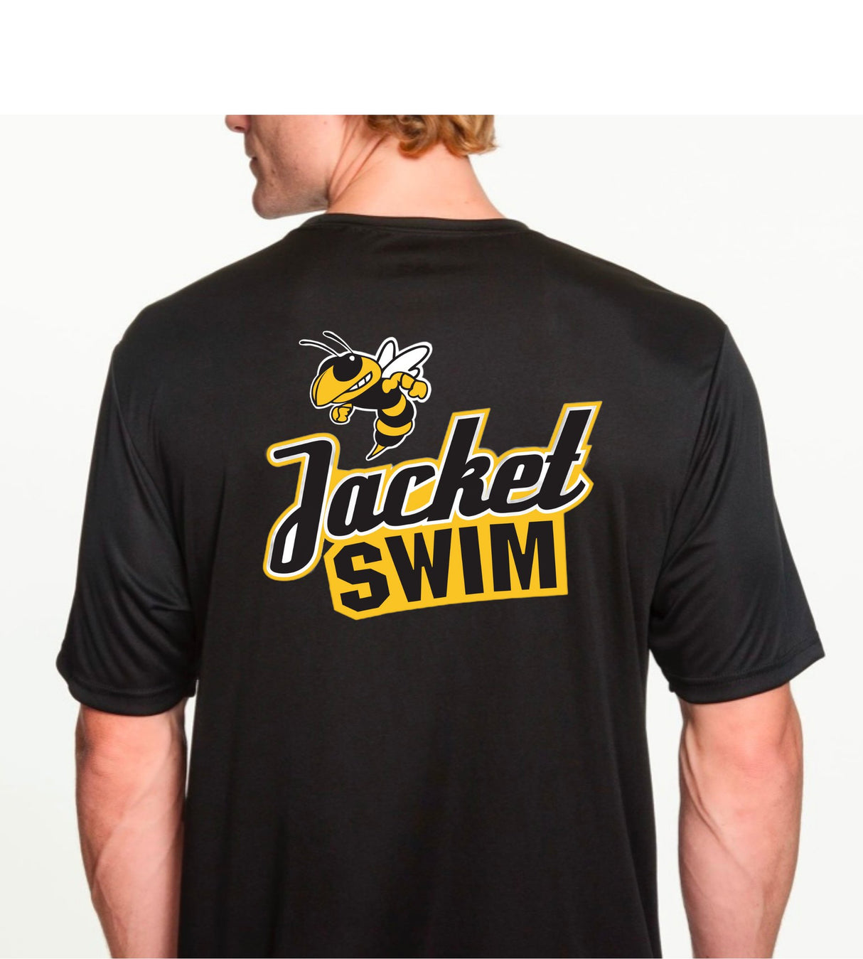 Jacket Swim back print on a black dri-fit tee