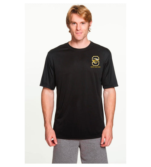 Starkville High swim left chest logo on a black dri-fit tee