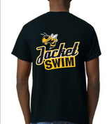 Jacket Swim back print on a black cotton tee