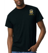 Starkville High swim left chest logo on a black cotton tee