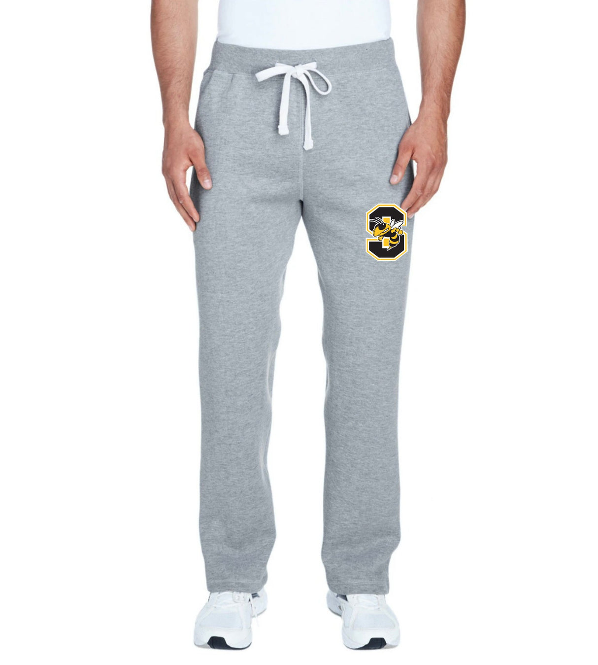Starkville High swim logo on grey open bottom sweatpants