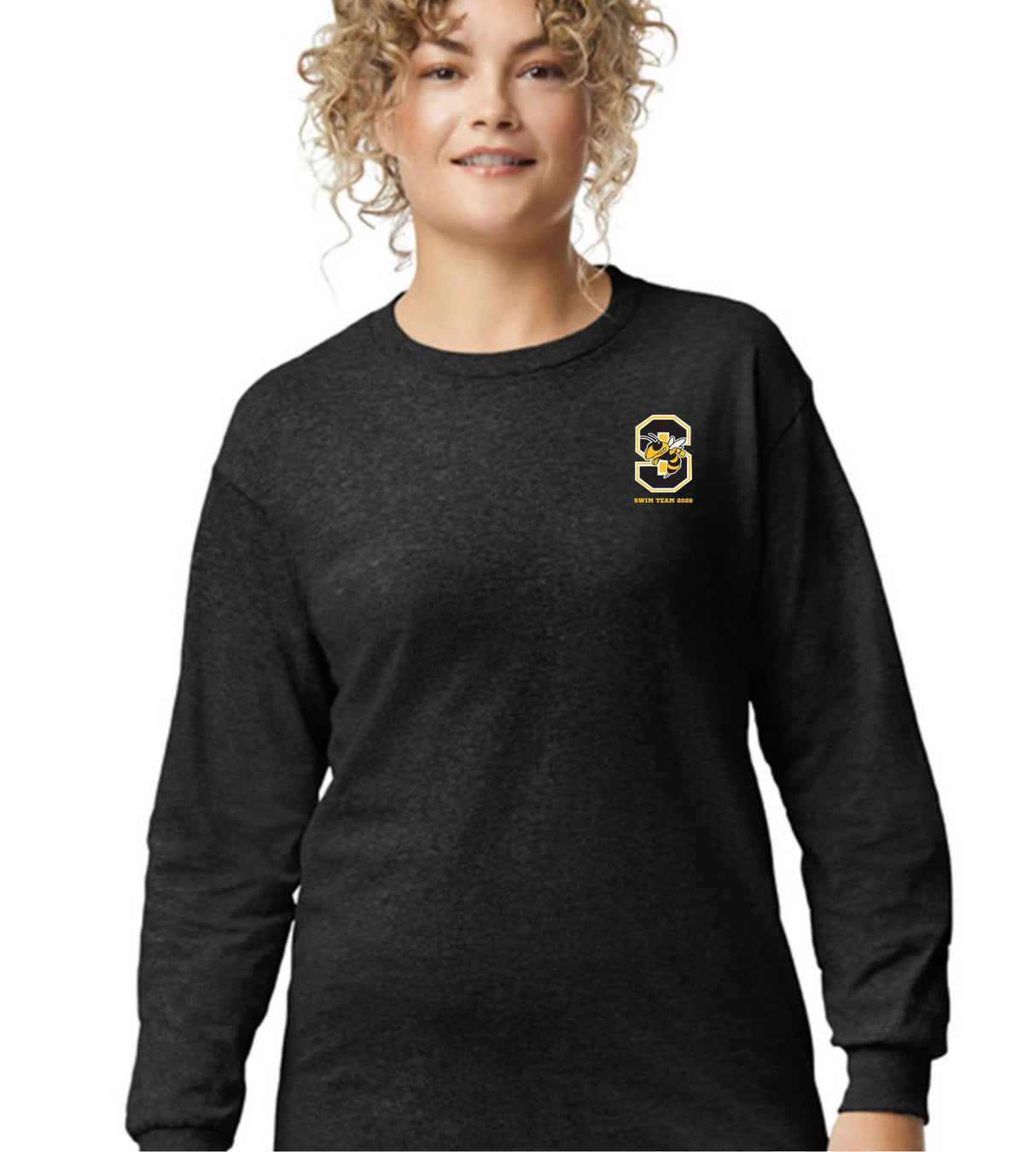 Starkville High swim left chest logo on a black long sleeve tee