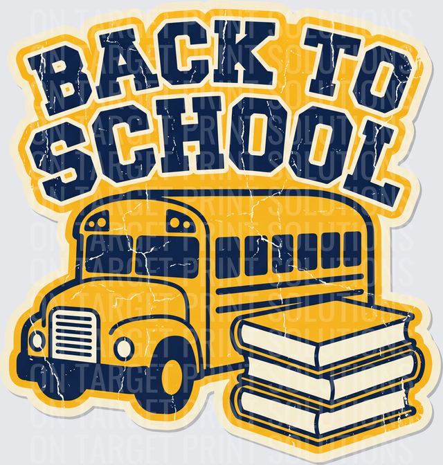 Back To School Retro School Bus and Stacked Books Design