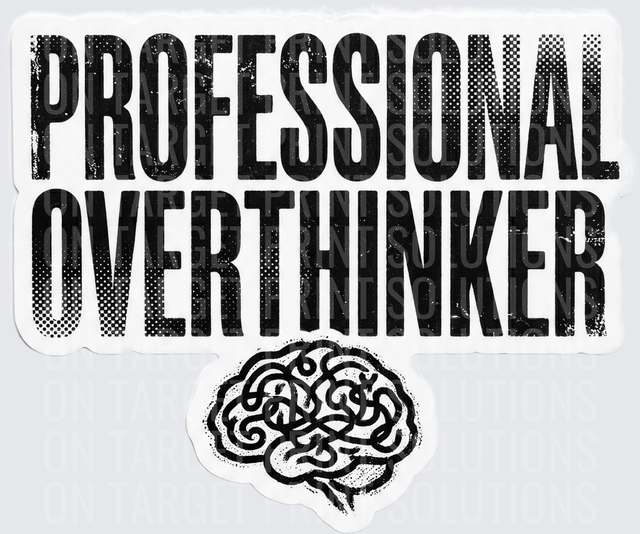 Professional Overthinker Bold Grunge Text Brain Illustration
