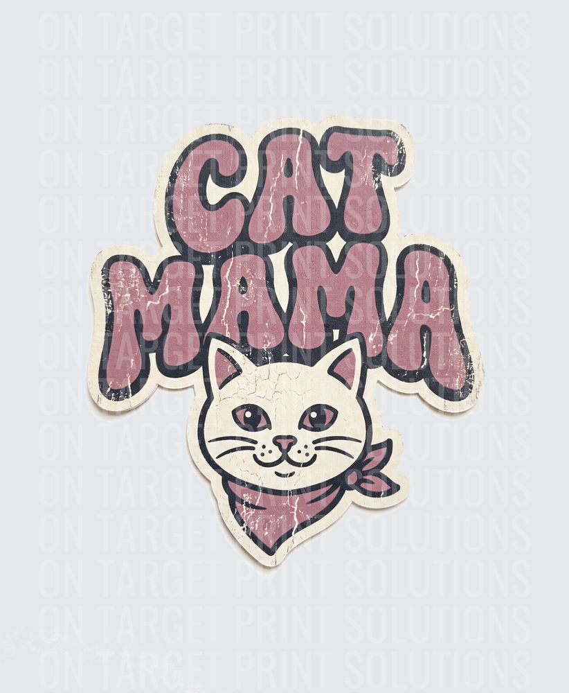 Cat Mama Retro Groovy Text with Cute Cat Face Bandana