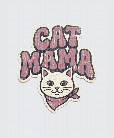 Cat Mama Retro Groovy Text with Cute Cat Face Bandana