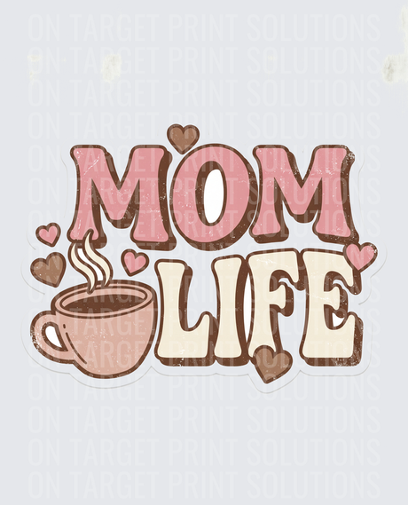 Mom Life Retro Coffee Cup Hearts Distressed Boho Design