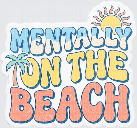 Mentally On The Beach Retro Groovy Summer Palm Tree Sun