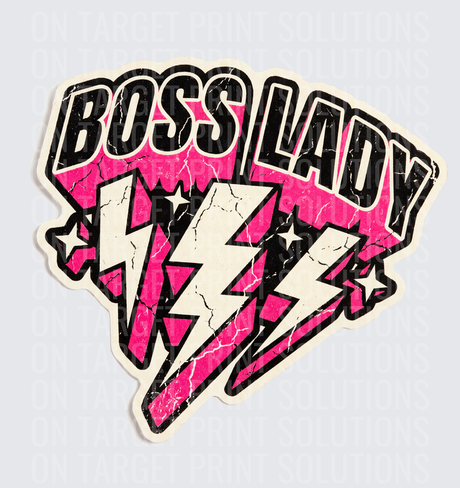 Boss Lady Pink Hot Lightning Bolts Retro Distressed Design