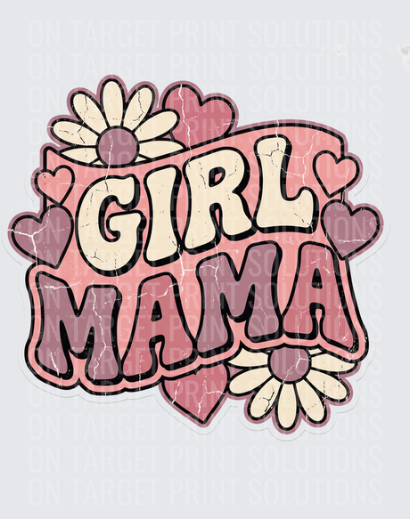 Retro Distressed Girl Mama Daisy Hearts Groovy Design