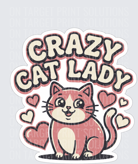 Crazy Cat Lady Retro Groovy Text Cute Pink Cat Hearts