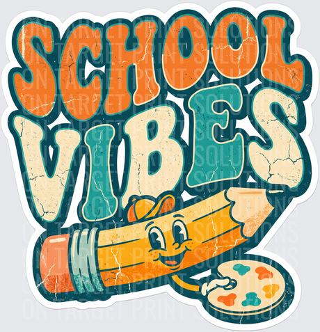 School Vibes Retro Groovy Pencil Character with Paint Palette