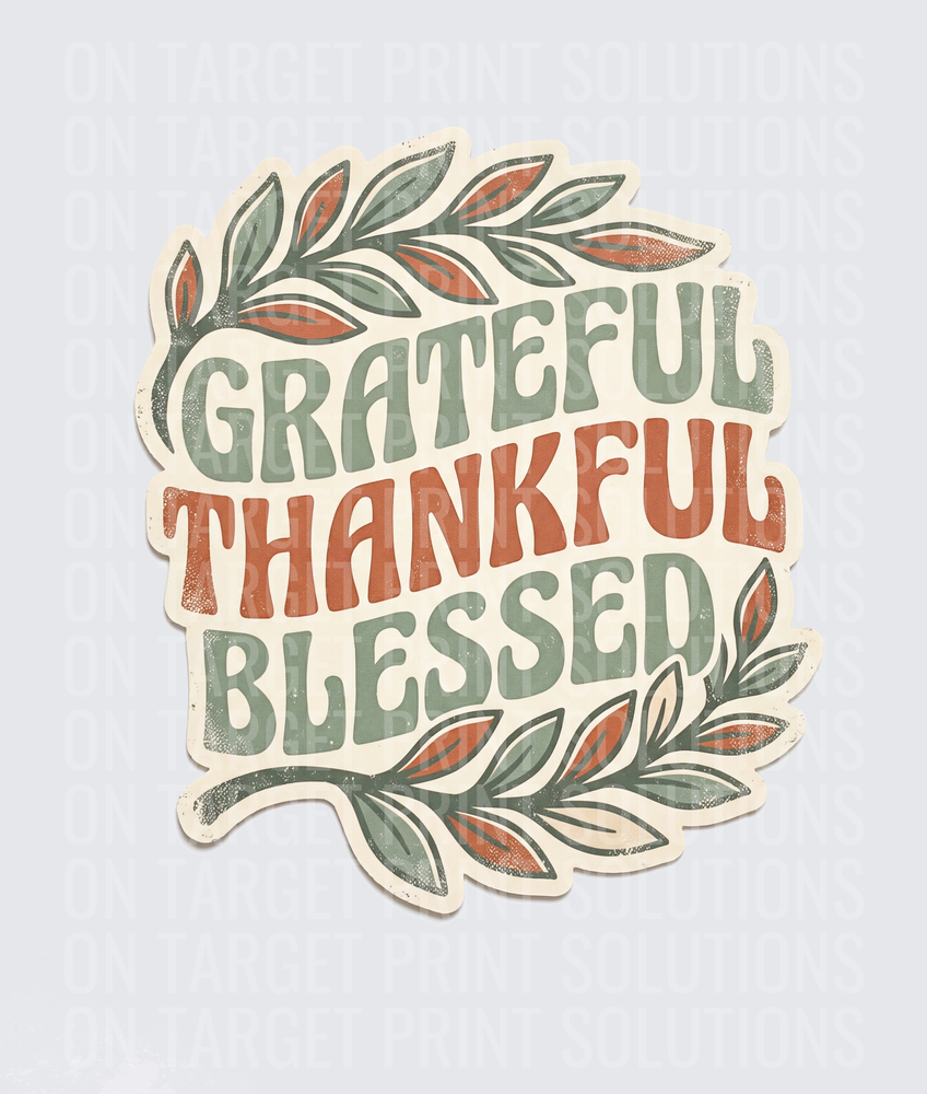 Grateful Thankful Blessed Boho Floral Wreath Design