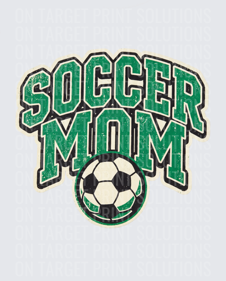 Vintage Distressed Soccer Mom Green Bold Lettering with Ball