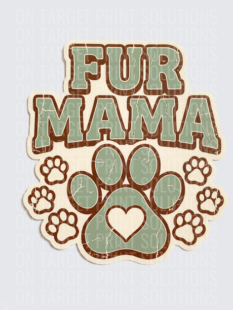 Fur Mama Distressed Paw Print Heart Retro Design