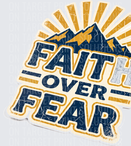 Faith Over Fear Mountain Sunrise Distressed Vintage Design