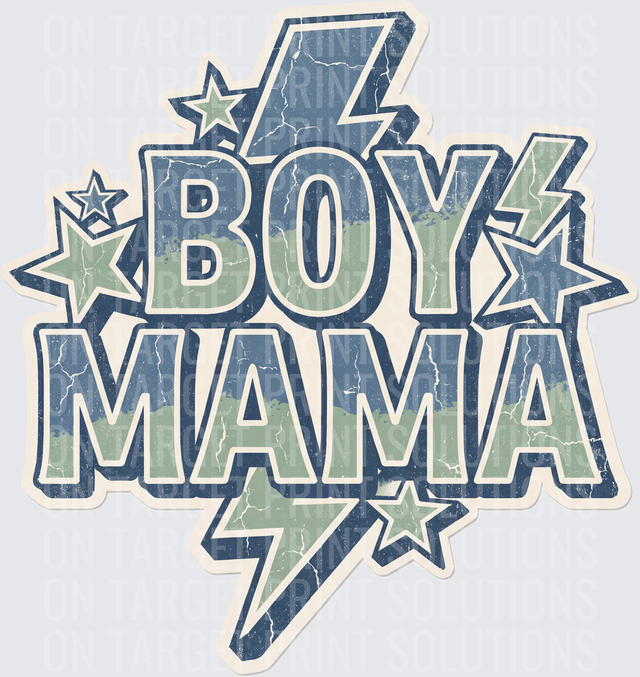 Boy Mama Distressed Vintage Lightning Bolt Stars Design