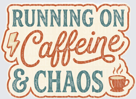 Running On Caffeine & Chaos Retro Coffee Cup Lightning