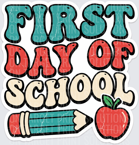 First Day of School Retro Groovy Pencil Apple Design