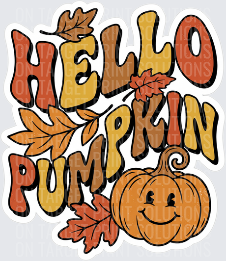 Hello Pumpkin Retro Fall Leaves Smiley Jack-o-Lantern