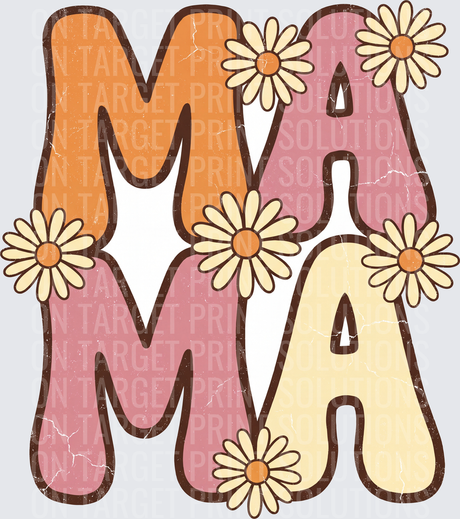 Retro Boho Mama Daisy Floral Distressed Letter Design