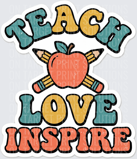 Teach Love Inspire Retro Teacher Apple Crossed Pencils