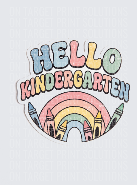 Hello Kindergarten Retro Rainbow Crayons Pastel Design