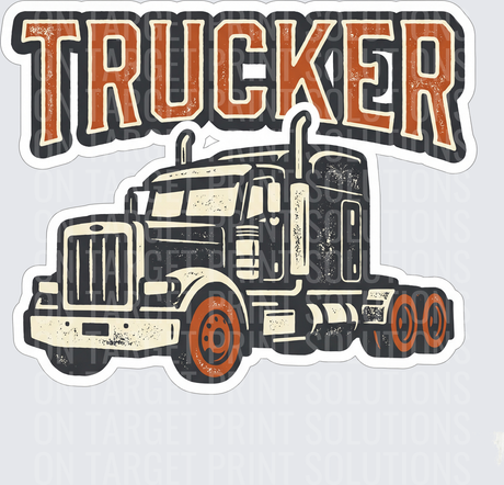 Trucker Bold Text Semi Truck Cab Vintage Distressed Graphic