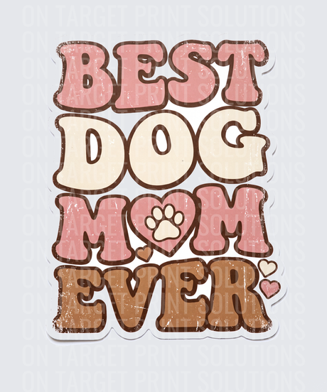 Best Dog Mom Ever Retro Groovy Paw Print Heart Design