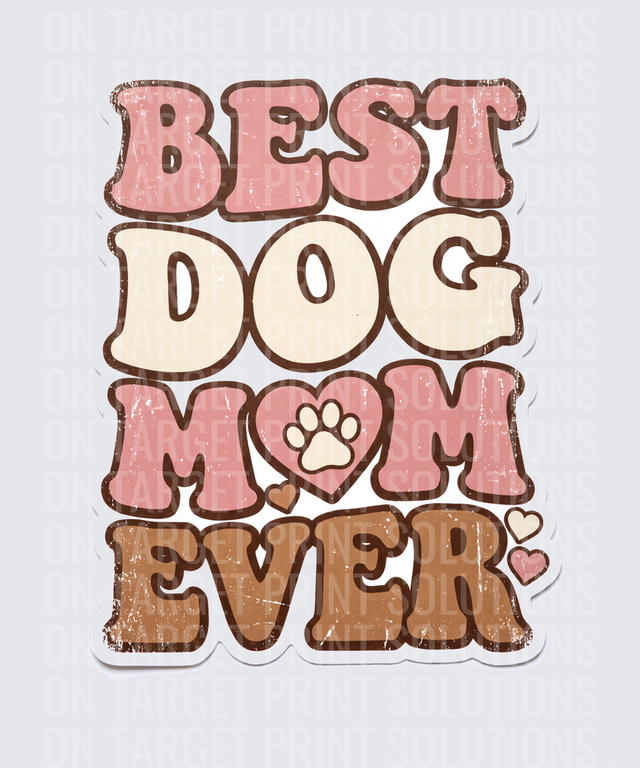 Best Dog Mom Ever Retro Groovy Paw Print Heart Design
