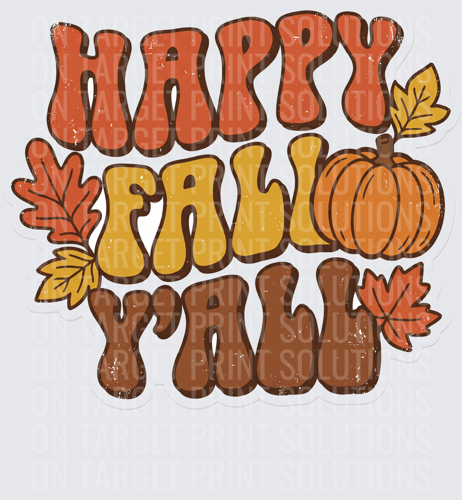 Happy Fall Y'all Retro Groovy Pumpkin Autumn Leaves Design