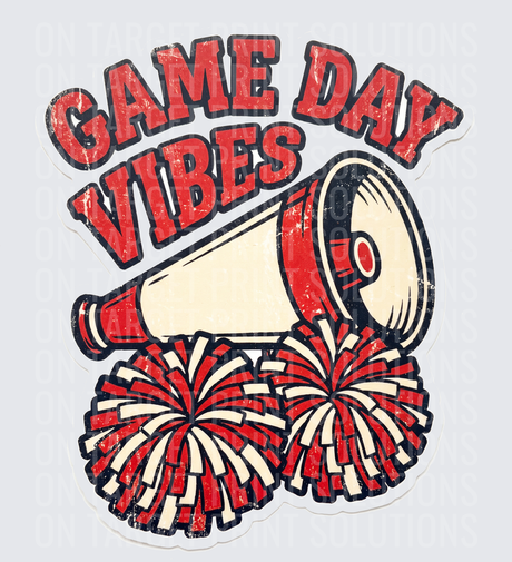 Game Day Vibes Retro Megaphone Red Cream Cheer Pom Poms
